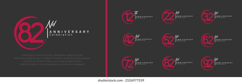 anniversary logo set. vector design red and white color for celebration event