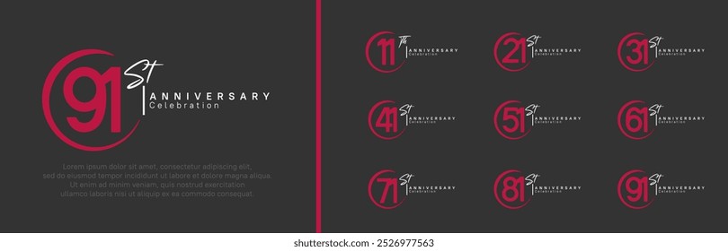 anniversary logo set. vector design red and white color for celebration event