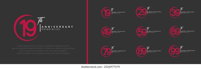 anniversary logo set. vector design red and white color for celebration event