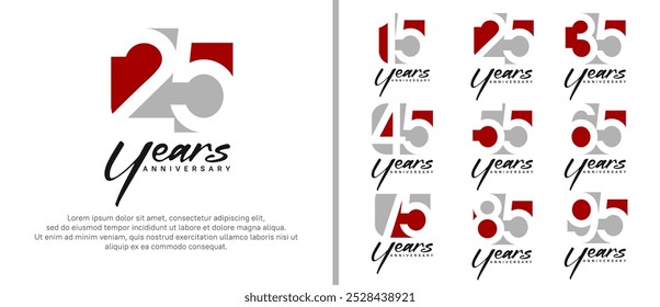 anniversary logo set. vector design red and grey color can be use for celebration moment