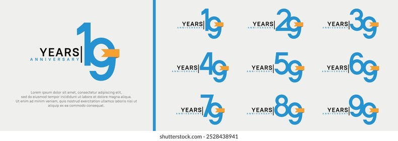 anniversary logo set. vector design blue color and orange ribbon can be use for celebration event