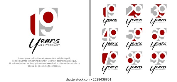 anniversary logo set. vector design red and grey color can be use for celebration moment