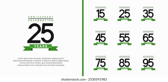 anniversary logo set. vector design with black color and green ribbon can be use for celebration