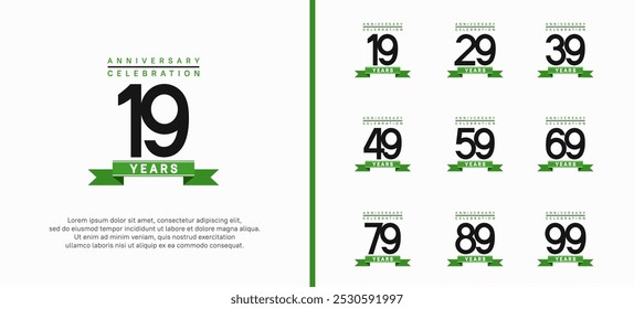 anniversary logo set. vector design with black color and green ribbon can be use for celebration