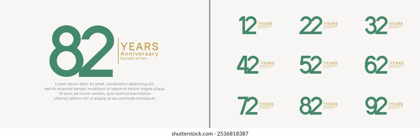 anniversary logo set. vector design green and gold color can be use for special moment