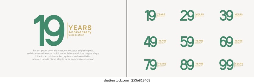 anniversary logo set. vector design green and gold color can be use for special moment