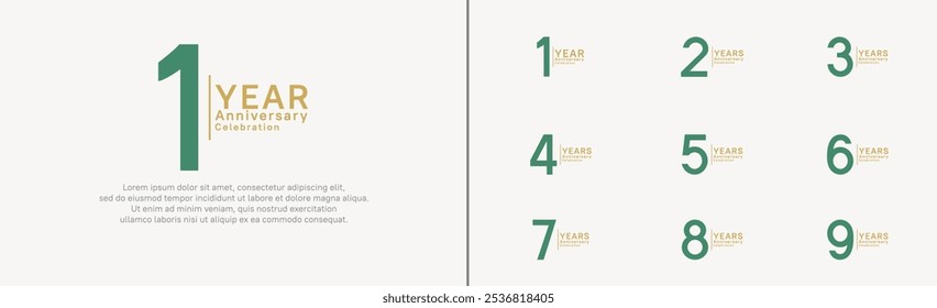 anniversary logo set. vector design green and gold color can be use for special moment