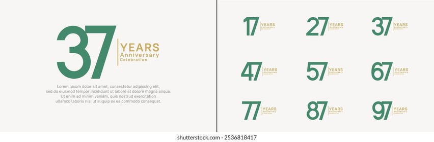 Conjunto de logotipo de aniversario. El color verde y dorado del diseño del Vector se puede utilizar para el momento especial