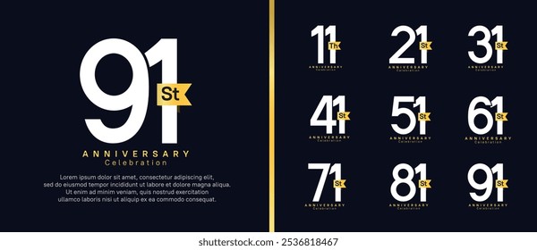 anniversary logo set. vector design white color with gold ribbon can be use for celebration event
