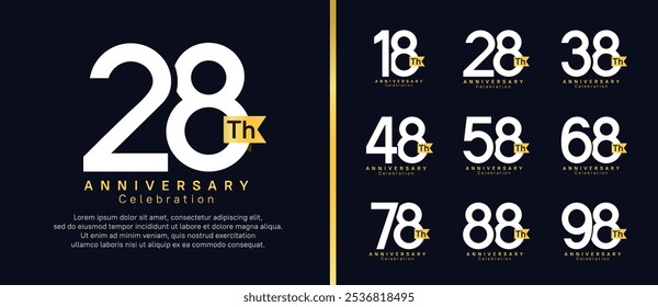 conjunto de logotipo de aniversário. vetor cor branca com fita de ouro pode ser usado para evento de celebração