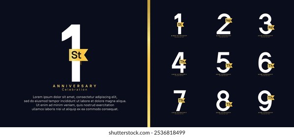anniversary logo set. vector design white color with gold ribbon can be use for celebration event