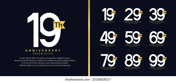 anniversary logo set. vector design white color with gold ribbon can be use for celebration event