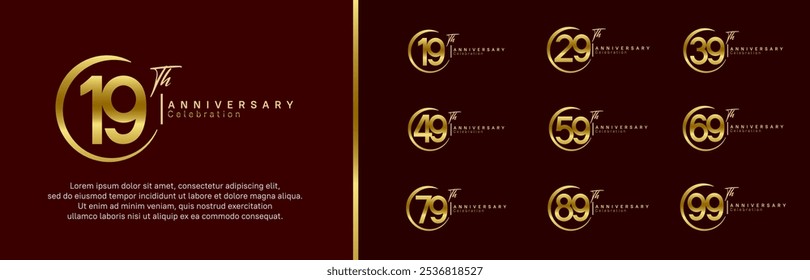 anniversary logo set. vector design gold and golden color for celebration event