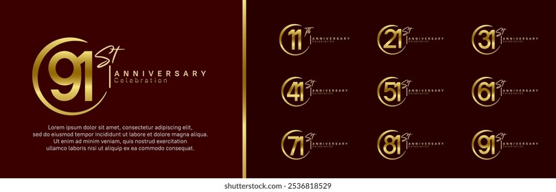 anniversary logo set. vector design gold and golden color for celebration event