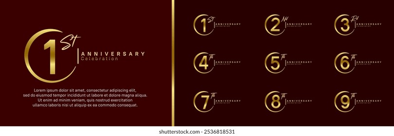 anniversary logo set. vector design gold and golden color for celebration event