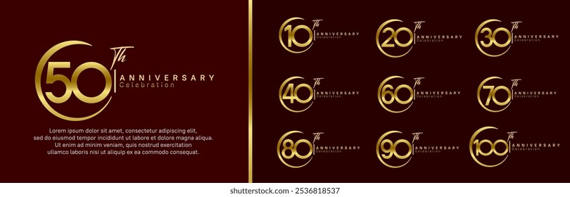 conjunto de logotipo de aniversário. vetor design ouro e cor dourada para evento de celebração