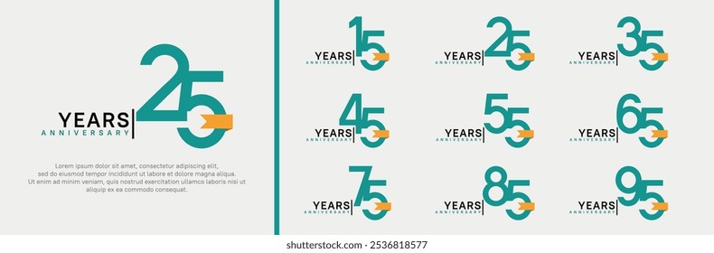 anniversary logo set. vector design green color and yellow ribbon can be use for celebration event