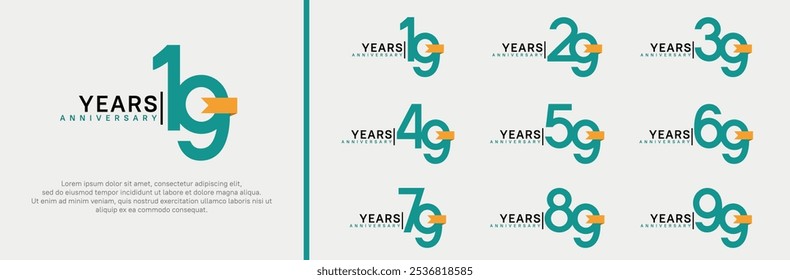 anniversary logo set. vector design green color and yellow ribbon can be use for celebration event