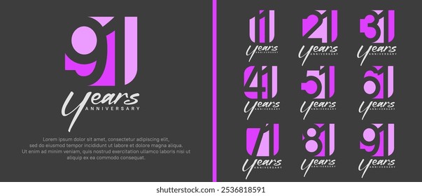 anniversary logo set. vector design pink and purple color can be use for celebration moment