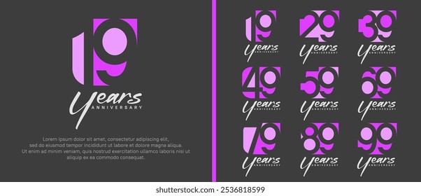 anniversary logo set. vector design pink and purple color can be use for celebration moment