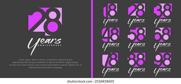 anniversary logo set. vector design pink and purple color can be use for celebration moment