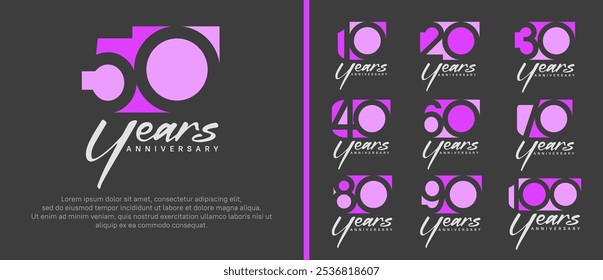 anniversary logo set. vector design pink and purple color can be use for celebration moment