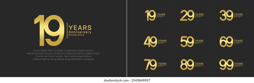 anniversary logo set. vector design golden color can be use for special moment