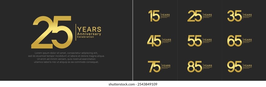 Jubiläums-Logo-Set. Vektordesign goldene Farbe kann für besonderen Moment verwendet werden