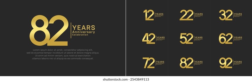 anniversary logo set. vector design golden color can be use for special moment
