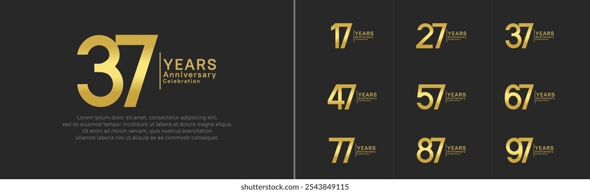 anniversary logo set. vector design golden color can be use for special moment