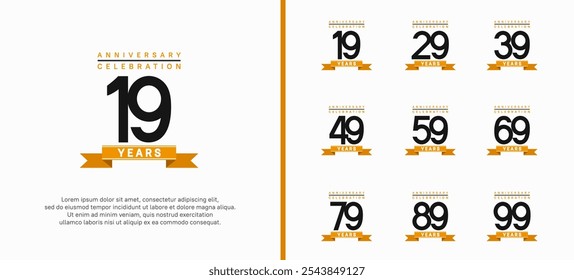 anniversary logo set. vector design with black color and orange ribbon can be use for celebration