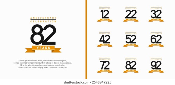 anniversary logo set. vector design with black color and orange ribbon can be use for celebration