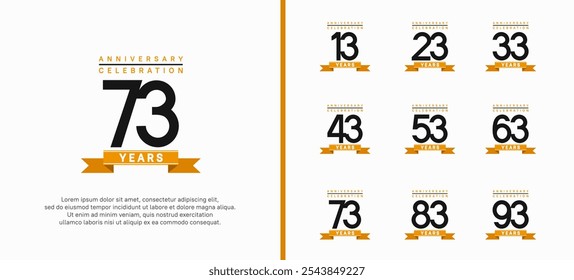 anniversary logo set. vector design with black color and orange ribbon can be use for celebration