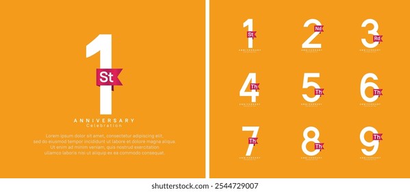 anniversary logo set. vector design white color with red ribbon can be use for celebration event