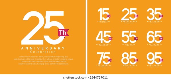 anniversary logo set. vector design white color with red ribbon can be use for celebration event