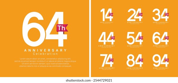 anniversary logo set. vector design white color with red ribbon can be use for celebration event