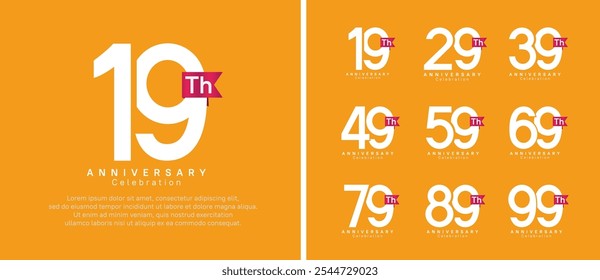 anniversary logo set. vector design white color with red ribbon can be use for celebration event