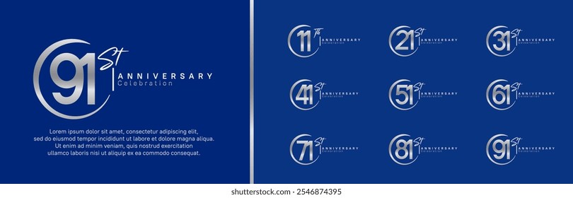 anniversary logo set. vector design silver color for celebration event
