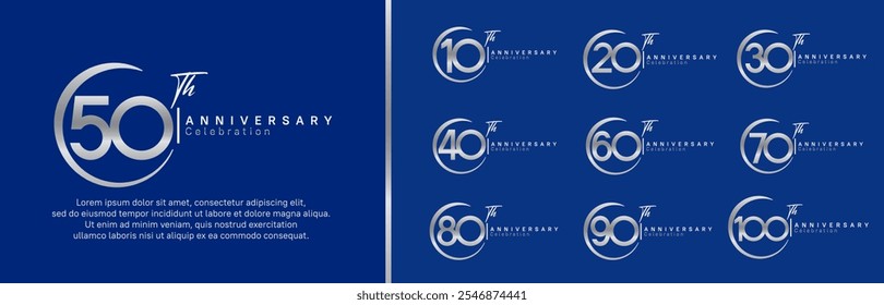 anniversary logo set. vector design silver color for celebration event