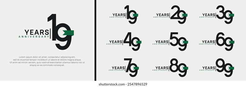 anniversary logo set. vector design black color and green ribbon can be use for celebration event