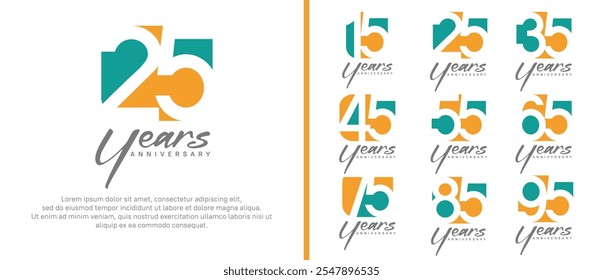 anniversary logo set. vector design orange and green color can be use for celebration moment