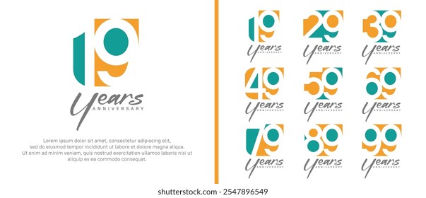 anniversary logo set. vector design orange and green color can be use for celebration moment