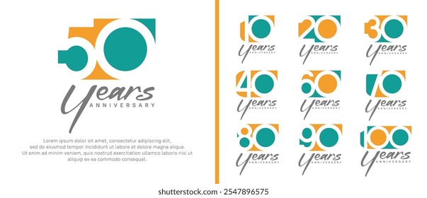 anniversary logo set. vector design orange and green color can be use for celebration moment