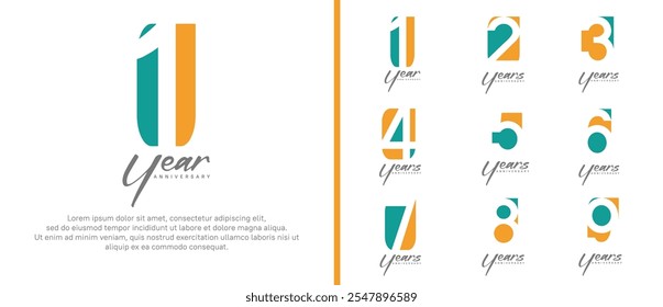 anniversary logo set. vector design orange and green color can be use for celebration moment