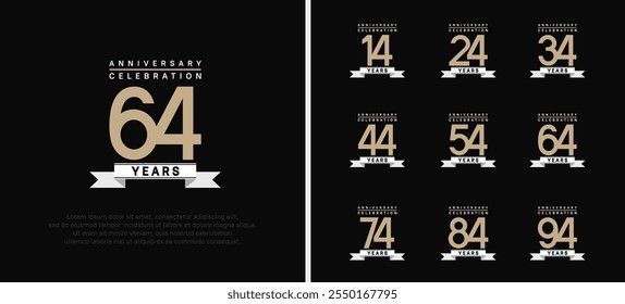 anniversary logo set. vector design with brown color and white ribbon can be use for celebration