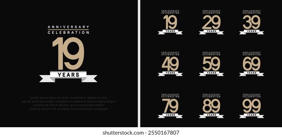 anniversary logo set. vector design with brown color and white ribbon can be use for celebration