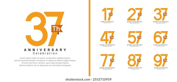 anniversary logo set. vector design orange color with brown ribbon can be use for celebration event