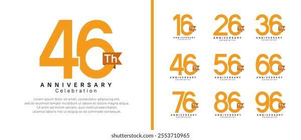 anniversary logo set. vector design orange color with brown ribbon can be use for celebration event