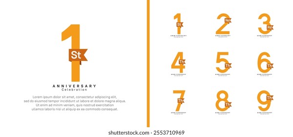 anniversary logo set. vector design orange color with brown ribbon can be use for celebration event
