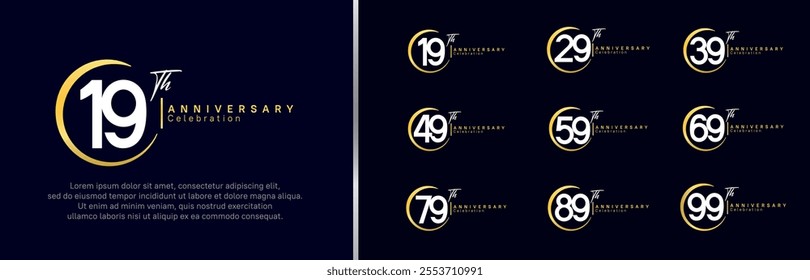 anniversary logo set. vector design golden and white color for celebration event